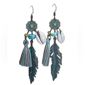 Gypsy tassel drop earrings in blue